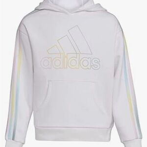 Adidas Girls NWT Gradient Fleece White Hoodie with Multicolor Stripes